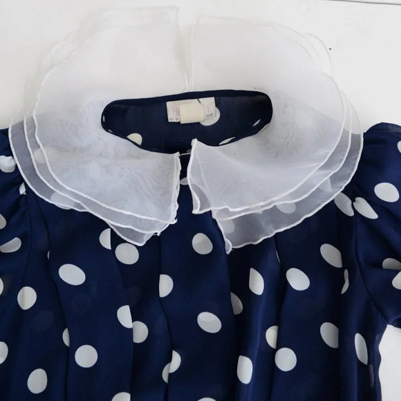 Vintage Hrlsten Navy  Polka Dot Short Sleeve Midi Dress Size 10 - Picture 13 of 15